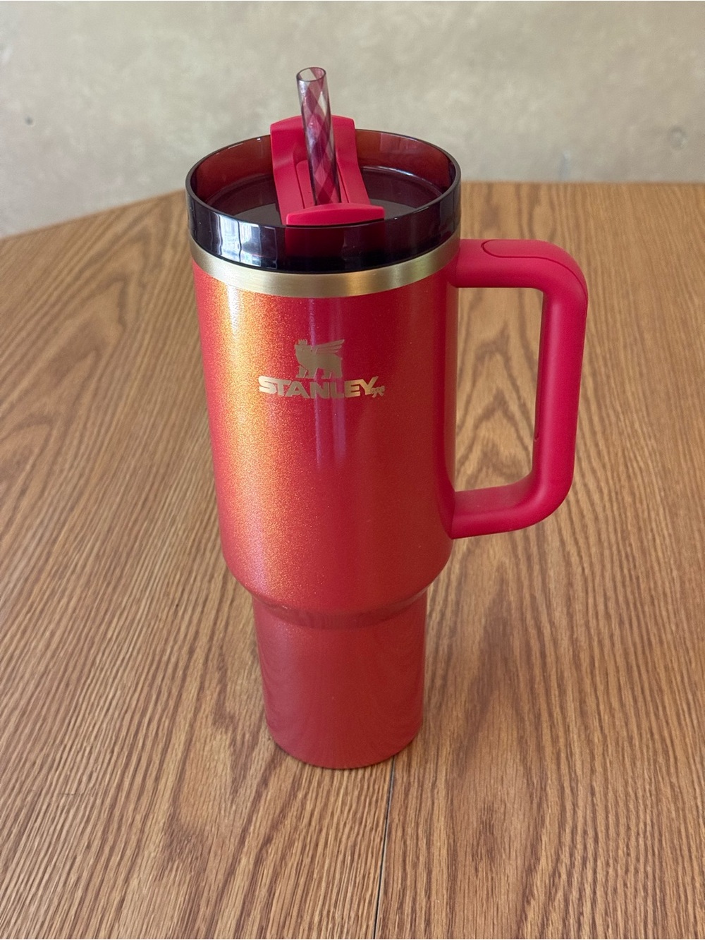 Stanley Red Metallic Travel Mug with Handle and Straw, 40 oz